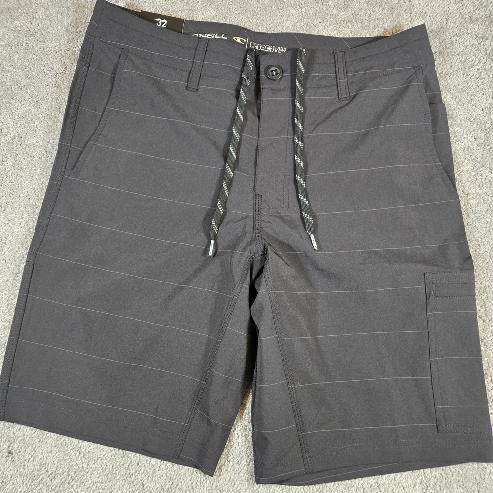 Oneill Crossover Men Shorts 32 Black Striped Logo Drawstring Pockets Casual